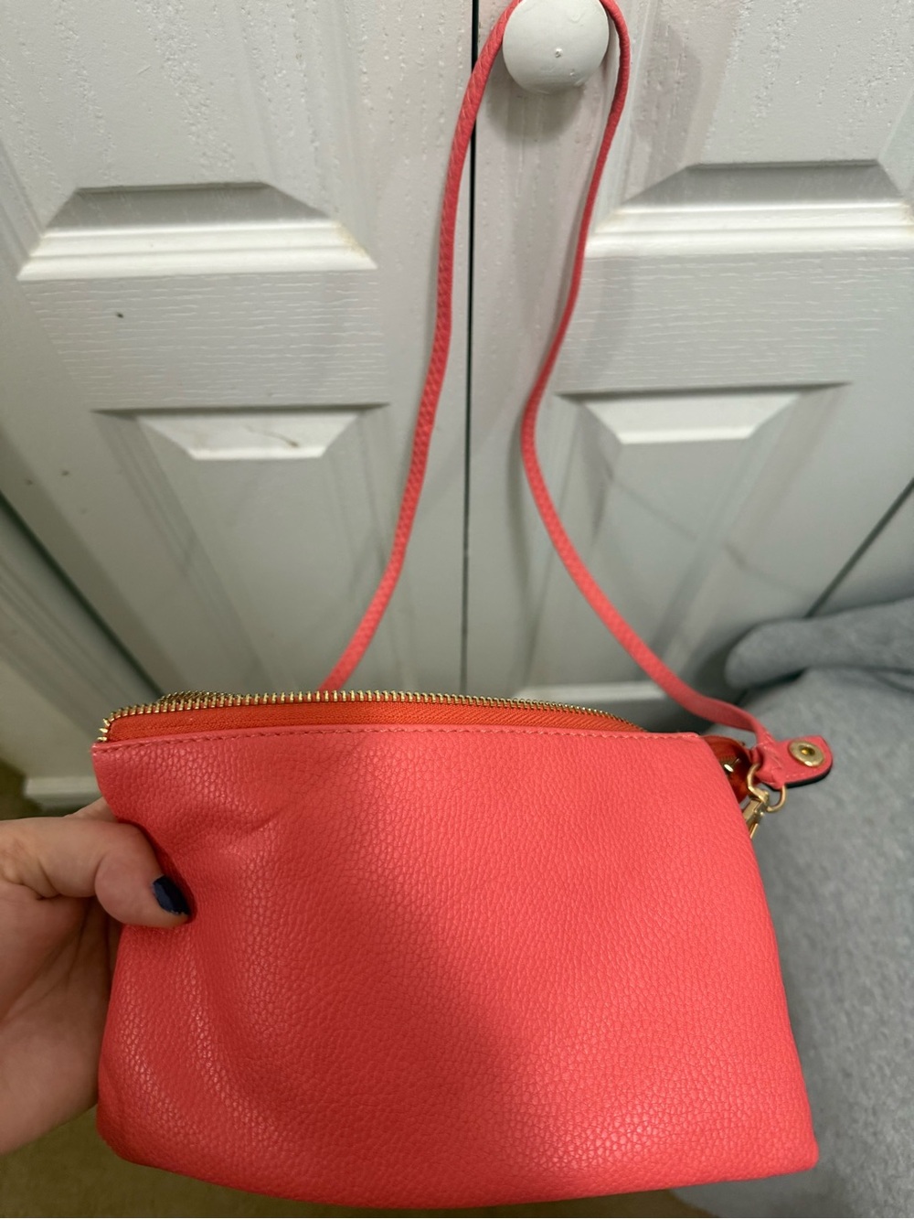 Compact Coral Crossbody Bag with Adjustable Strap